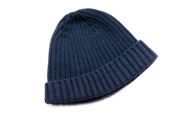 istock Used Winter Knitted Hat, blue Hat isolated on white background, top View 1176137867