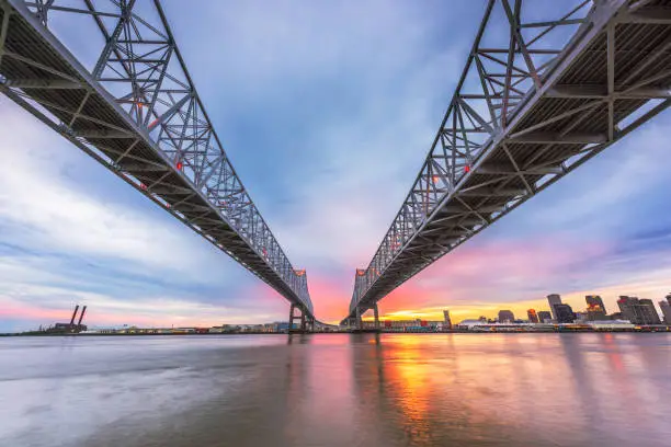 Photo of New Orleans, Louisiana, USA downtown skyline on the Mississippi River