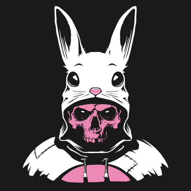 Rabbit hood with human skull Rabbit hood with human skull in vector demon fictional character illustrations stock illustrations