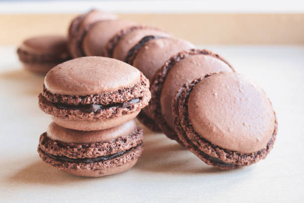 istock chocolate macarons stuffed with dark ganache 1176147391