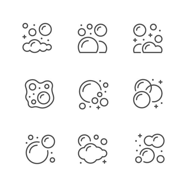 Set line icons of bubbles and foam Set line icons of bubbles and foam isolated on white. Hygiene concept. Soap symbol. Vector illustration soap sud foam bubble laundry stock illustrations