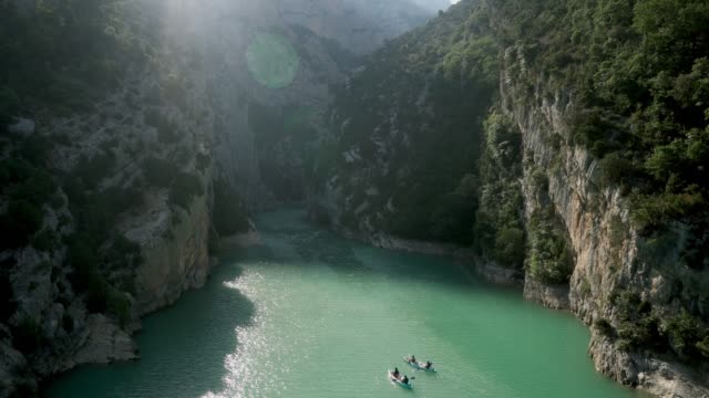 Scenic high angle view of  people kayaking in Verdon gorge in Provence