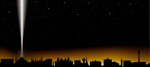 las vegas skyline at night  luxor las vegas stock illustrations