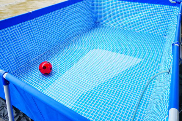 swimming pool in the backyard - above ground pool imagens e fotografias de stock