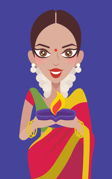 Happy Diwali Beautiful Indian Woman Holdings Clay Diya Oil Lamp Festive Of  Lights Vector Character Stock Illustration - Download Image Now - iStock