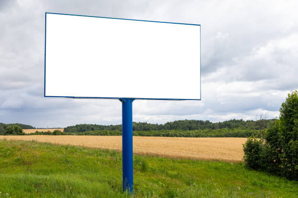 istock Big blank billboard mock-up along highway against field 1176154031