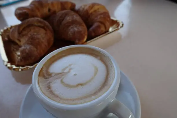 good morning-breakfast 
cappuccino and croissant