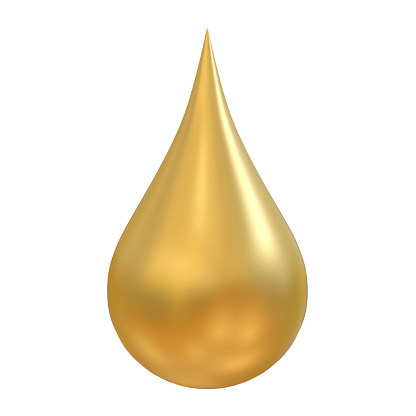 Golden Oil Drop isolated on white background. 3D render