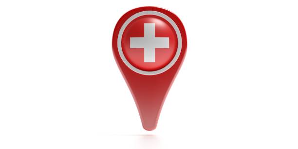 istock Cross icon on a red color map pointer isolated against white background. 3d illustration 1176177790
