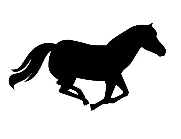 Vector illustration of Black silhouette horse wild or domestic animal running cartoon design flat vector illustration isolated on white background