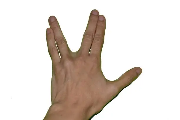 Hand sign for Star Trek greeting. Left hand. Hand symbol. Hello. Salutation