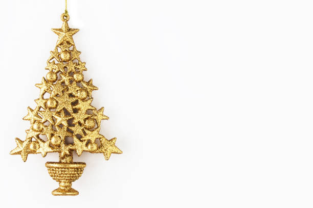 Christmas Decoration Golden Christmas Tree on White Background