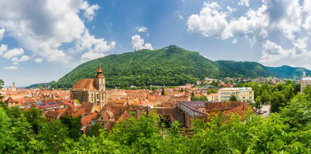 Cityscape Brasov, aerial and panoramic view, Transylvania, Romania