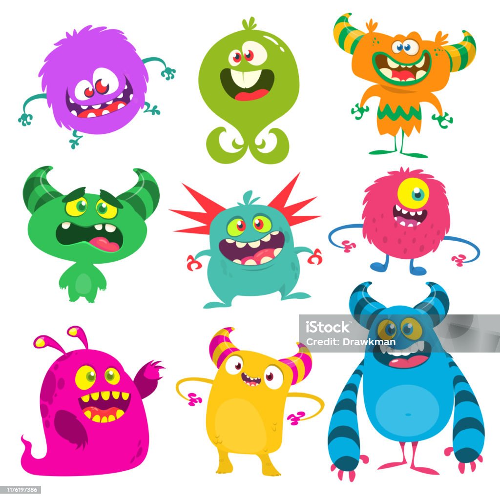 Ilustración de Lindos Monstruos De Dibujos Animados Conjunto De Monstruos  De Dibujos Animados y más Vectores Libres de Derechos de Monstruo - iStock