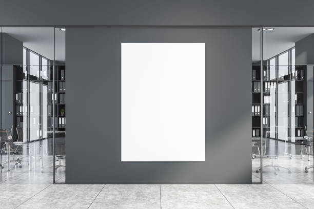 istock Gray office hall with meeting room and poster 1176198596