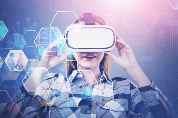 istock Woman in VR glasses, streaming video interface 1176198605