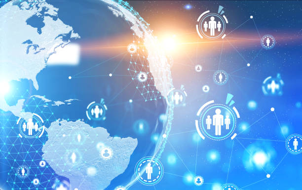 istock Social network icons on Earth hologram 1176199312