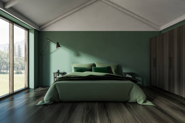 istock Dark green attic bedroom interior 1176199509