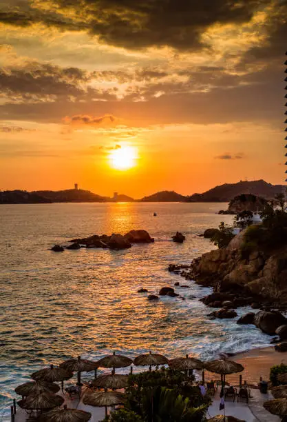 Colorful sunset over Acapulco bay
