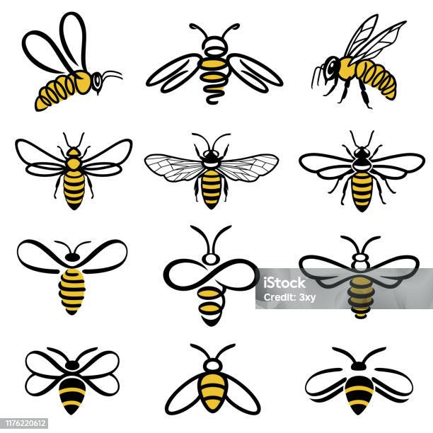Bee Icons - Arte vetorial de stock e mais imagens de Abelha - Abelha, Abelha de mel, Vetor