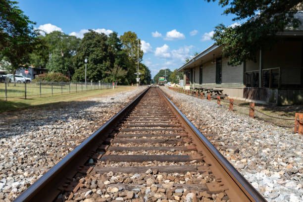 istock Train tracks in Rural town with copy space 1176222744
