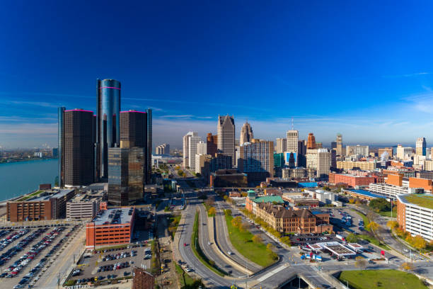 Photo of Detroit Downtown Skyline with Highway and River