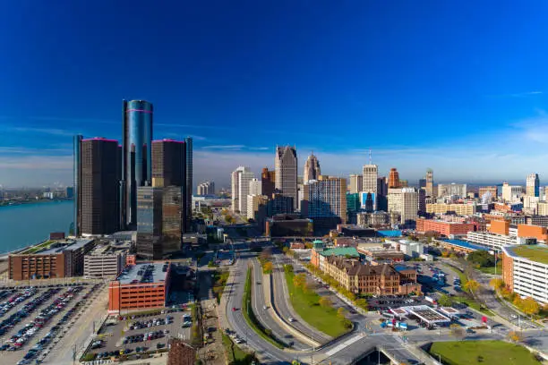 Photo of Detroit Downtown Skyline with Highway and River