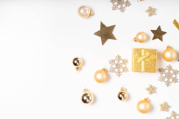istock Christmas flat lay scene with golden decorations 1176225140