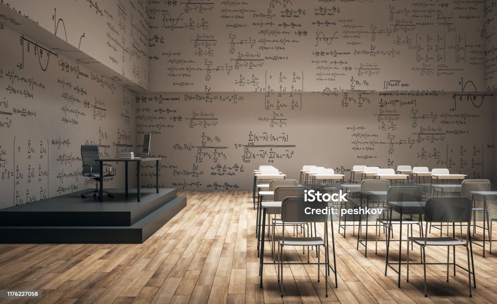 Math Chair Designs Minimalistic Classroom With Math Formulas Stock Photo - Download Image ...