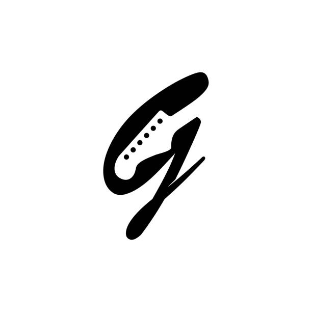 Initial G with Guitar Headstock as negative space design image description string instrument stock illustrations