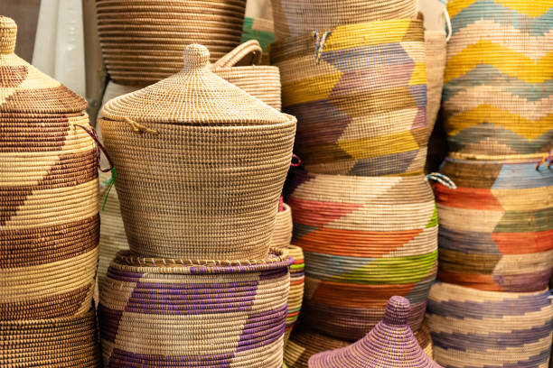 istock Large hand-made colored baskets in an African market 1176230344