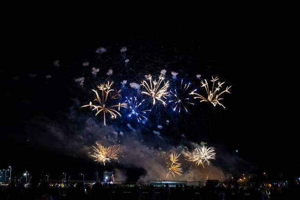 istock bright flashes of fireworks in the night sky 1176236566