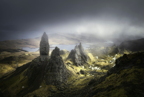 Old Man of Storr on the Isle of Skye in Scotland, dramatic landscape
