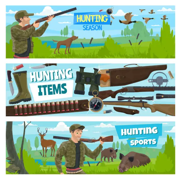 Vector illustration of Hunt open season animals, hunter adventure