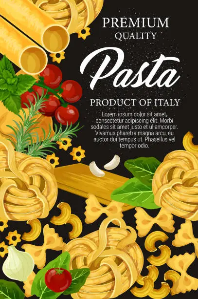 Vector illustration of Italian pasta, premium homemade food menu