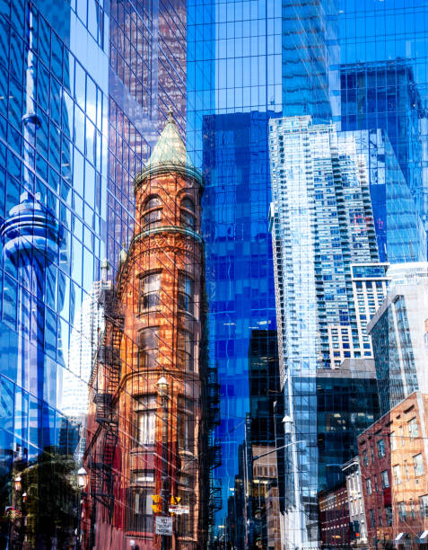 Toronto City Skyline - Abstract Background An abstract multiple exposure of the downtown Toronto skyline. flatiron building toronto stock pictures, royalty-free photos & images
