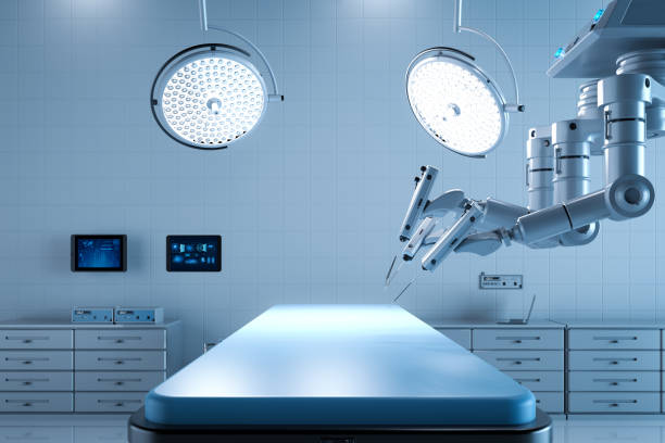 surgery room with robotic surgery - robotic surgery imagens e fotografias de stock