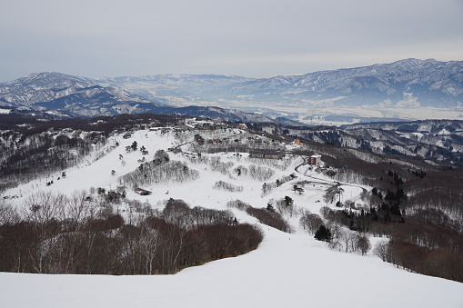 Ski resort View from highest ski course in Winter