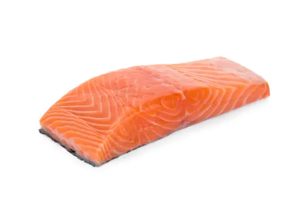 raw salmon piece isolated on white background