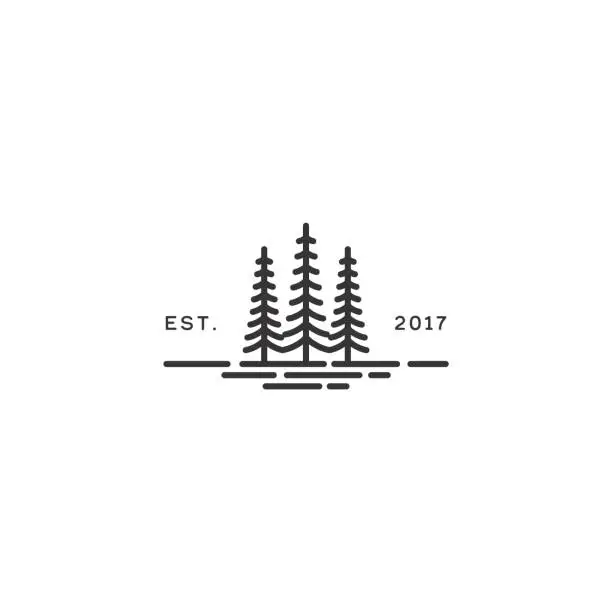 Vector illustration of Evergreen, Pine Cedar, blue spruce tree Vintage retro hipster design