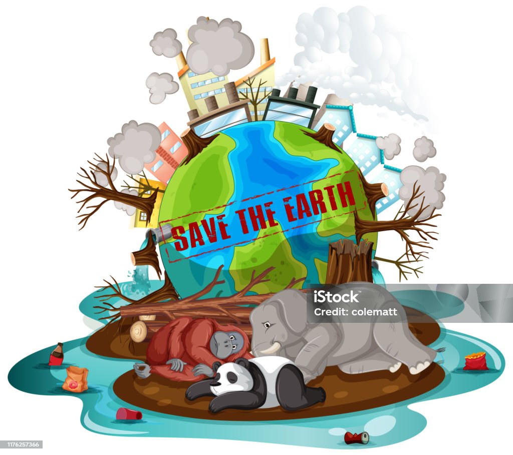 Poster Design With Crisis On Earth Stock Illustration - Download Image Now  - Motion, Animal, Animal Wildlife - iStock