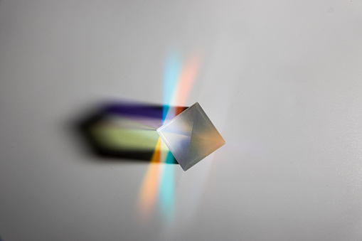 light go through three prisms with dark background