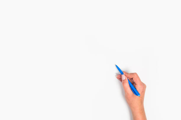 istock Female hands hold a pen. Isolated on white background. copy space, template. 1176268299