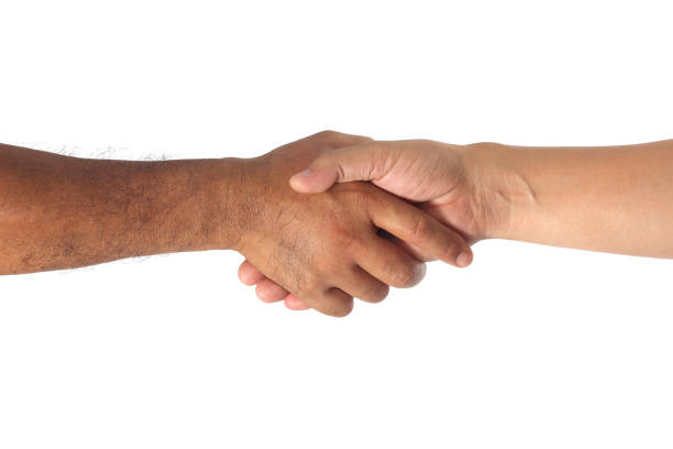 istock Shaking hands of two male people isolated on white 1176269237