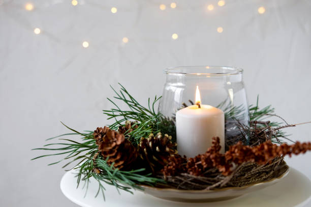 istock Burning candles on the Christmas table. 1176271192