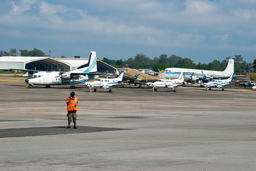 Guatemala city - october 17, 2010. The un Blue Berets they return of Congo to Guatemala, airport La Aurora.