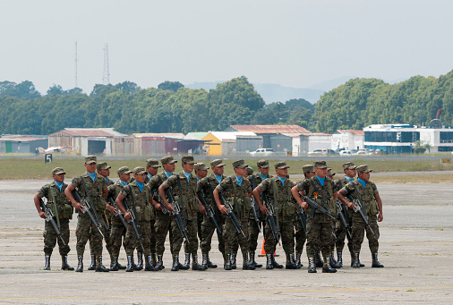 Guatemala city - october 17, 2010. The un Blue Berets they return of Congo to Guatemala, airport La Aurora.