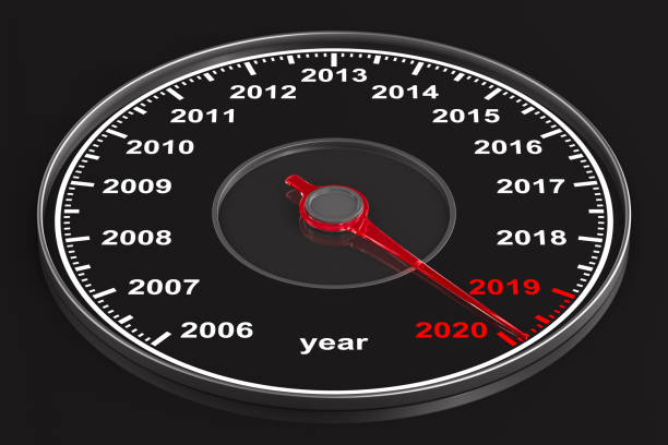 istock Calendar from speedometer on black background. 3D illustration 1176273420