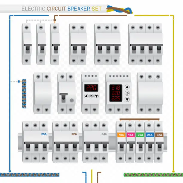 Vector illustration of electric circuit breaker set