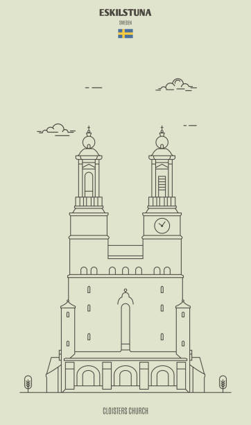 bildbanksillustrationer, clip art samt tecknat material och ikoner med cloisters kyrka i eskilstuna, sverige. ikon för landmärke - eskilstuna